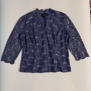 Alex Evenings Sequin Lace Top 3/4 Sleeve Womens Size XL